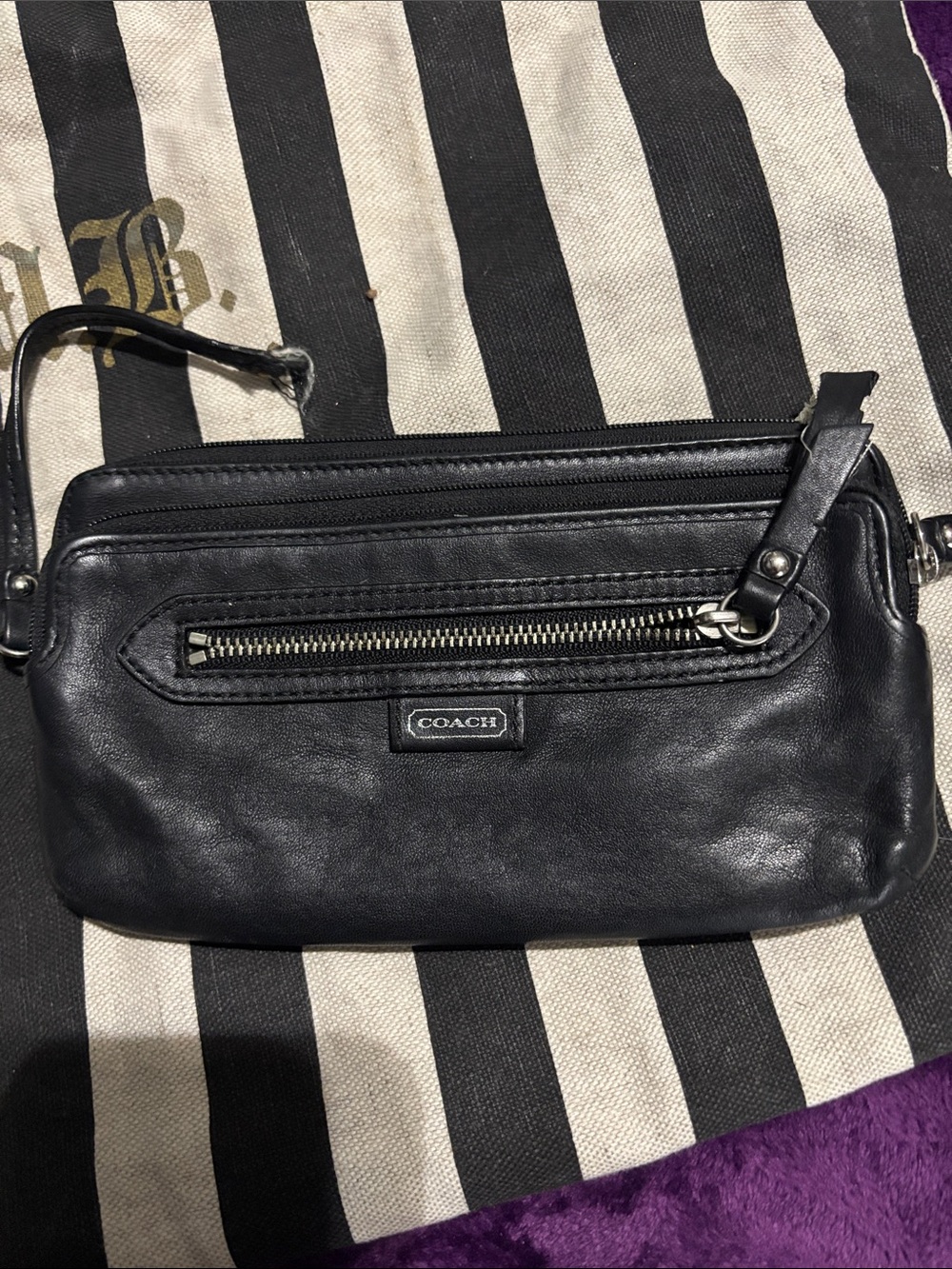 COACH Black Leather Wristlet Clutch